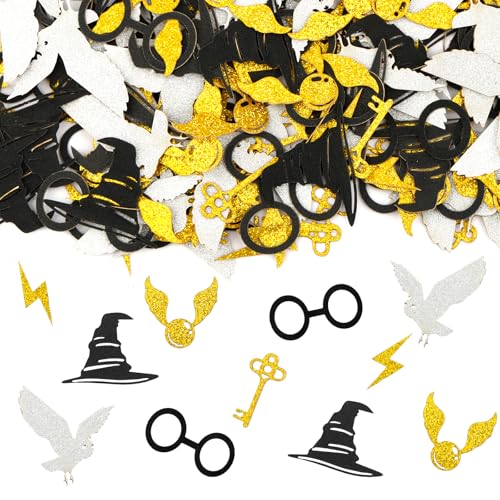 180 Stück Glitter Magier Konfetti Wizard Tischdeko Geburtstag Wizard Tischdeko Magic Theme Confetti Silber Schwarz Gold Konfetti für Geburtstag Party Supplies