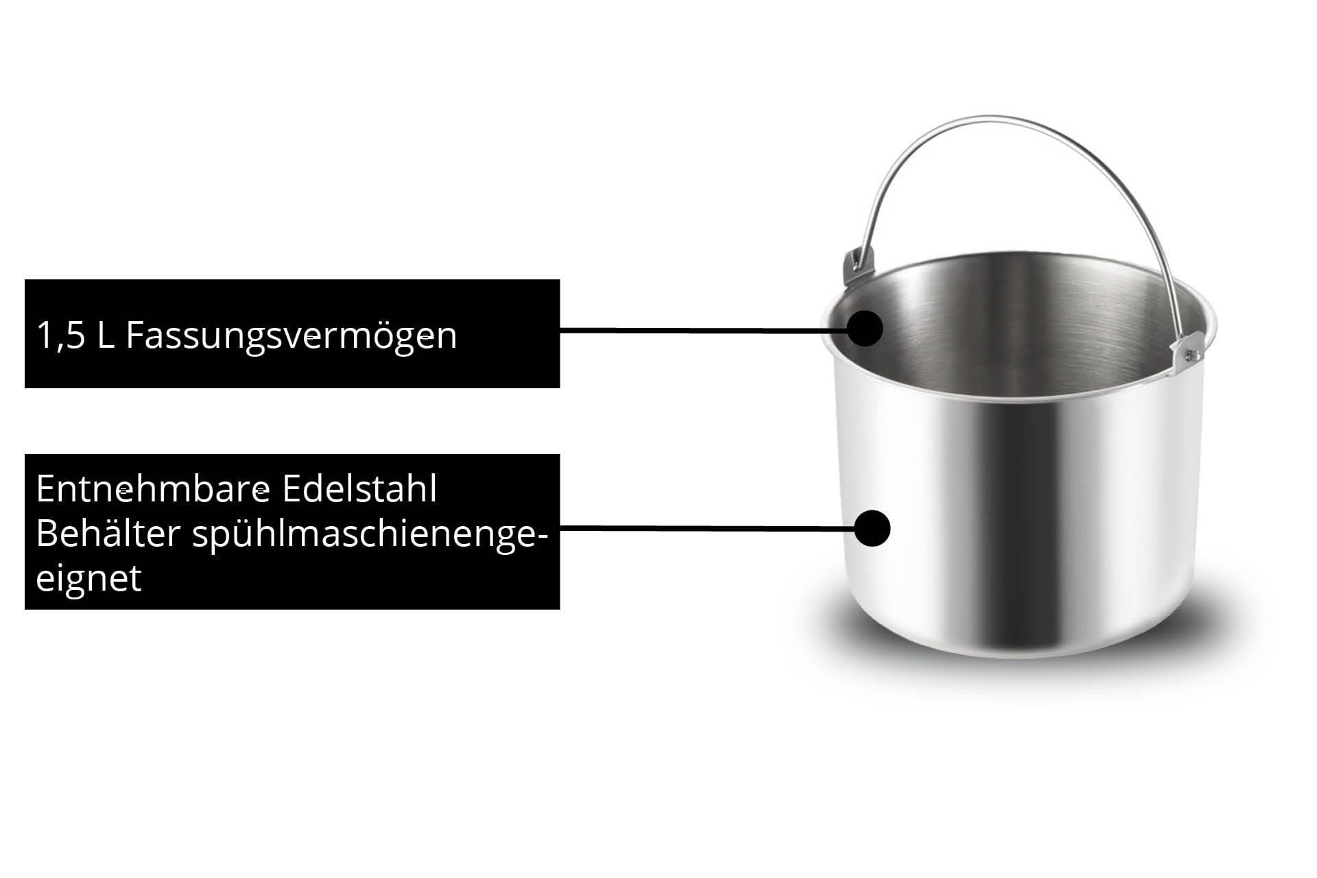 Unold 48826 Eismaschine & Joghurtbereiter EVA Compresseur pour sorbetière 1,5 L 120 W Noir, Acier Inoxydable