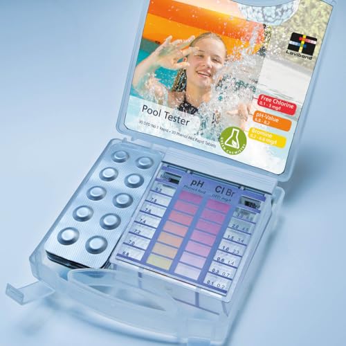 Kit medidor del pH y cloro o bromo para el analisis del agua de la piscina. Pooltester de 40 pastillas.