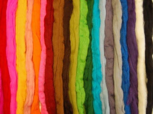 Merino Wool roving/Tops Sampler Set. A Rainbow Set of 20 Colours. Great for Wet Felting/Needle Felting, and Hand Spinning Projects. 120gm Pack