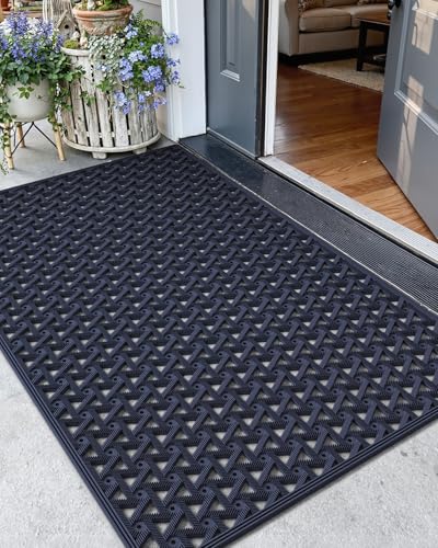 COLOR&GEOMETRY Door Mat Outside Entrance with Drainage, 81x122 cm Blue