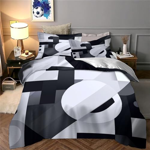 Housse de Couette Noir et Blanc Lit Simple Parure Géométrie Abstraite