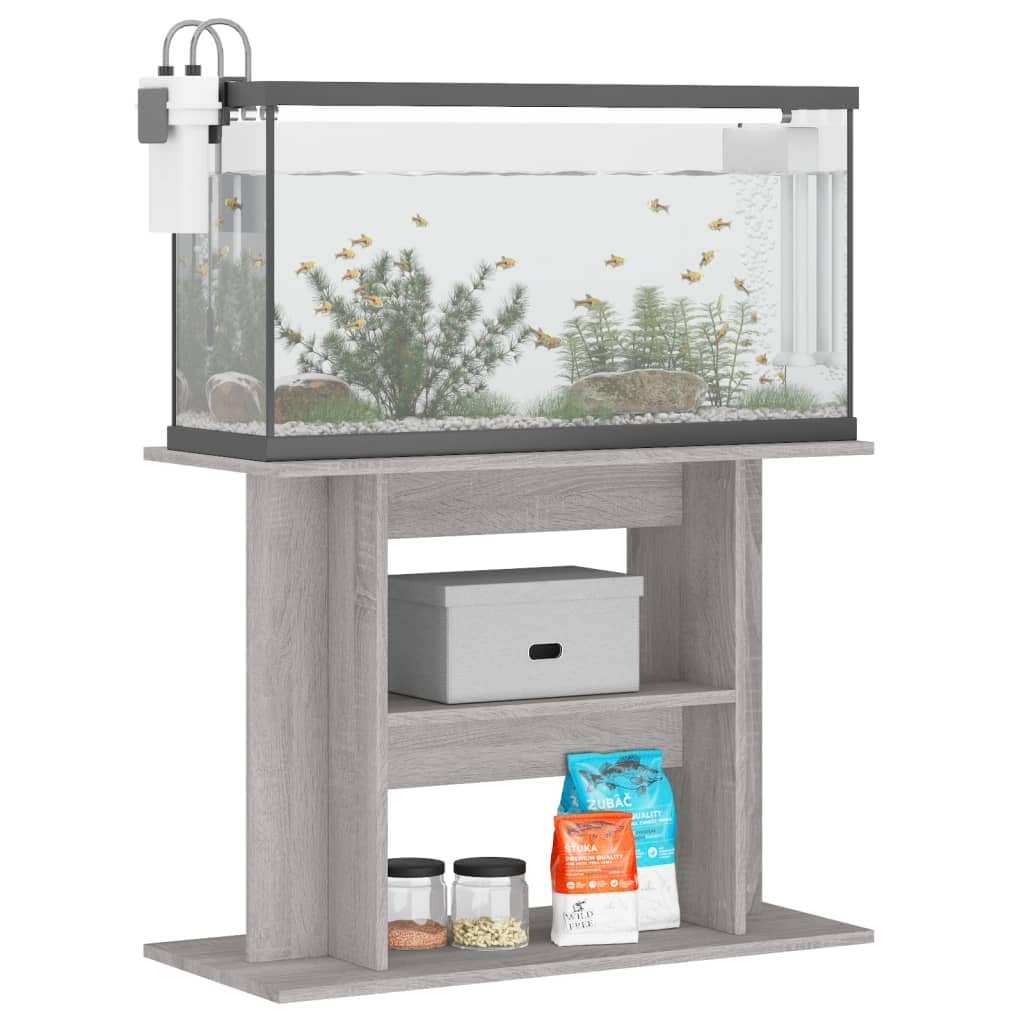 Gecheer Support pour aquarium avec étagère en aggloméré, gris ciment, 80 x 35 x 60 cm, meuble pour aquarium avec étagère en aggloméré, porte aquarium avec étagère en aggloméré