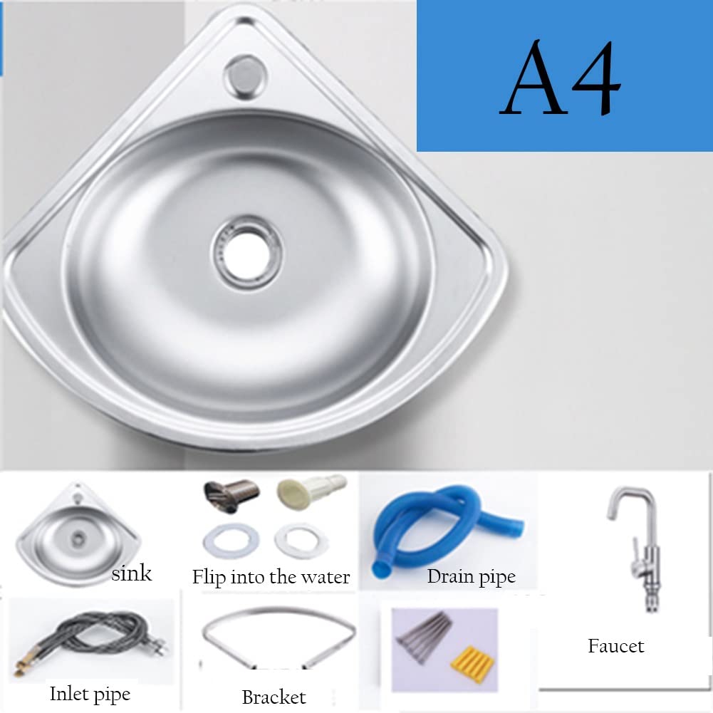 Edelstahl-Eckspüle – Kompaktes Badezimmer-Mini-Waschbecken, Aufsatzmontage, kleine Küchenspüle für Wohnmobile und Labore, Silber, Größe Kit#A4