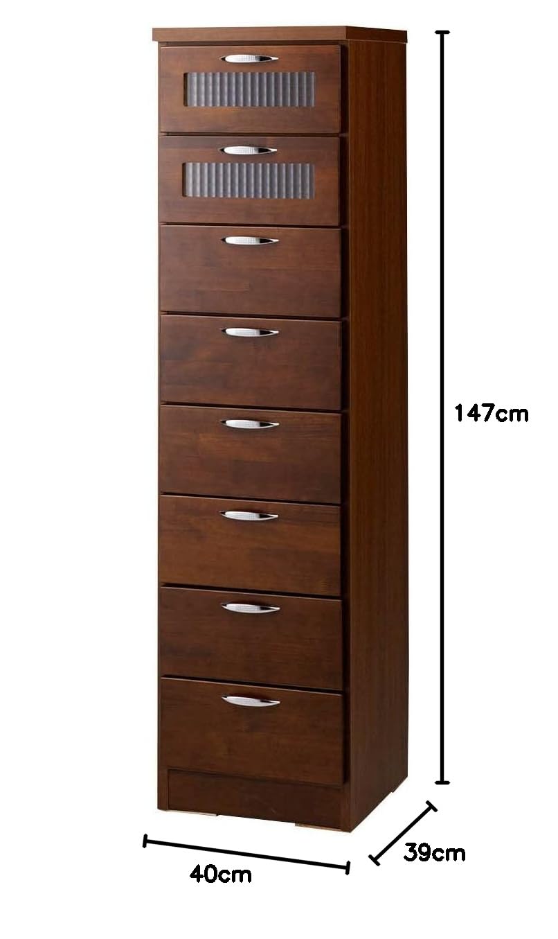 Amazon｜幅40cmスリムチェスト8段 ブラウン 茶色 日本製 完成品 大川 