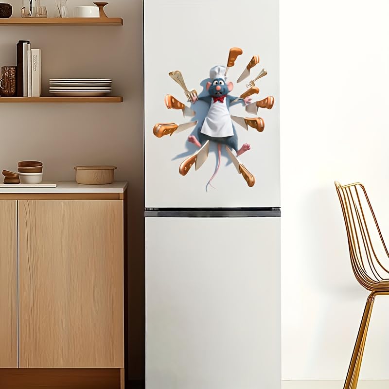 Creative Door Sticker and Refrigerator Sticker Design, Remy Chef Dress Pattern, PVC Self-Adhesive Sticker, Suitable for Living Room Cabinets and Kitchen Cabinet Door Decoration