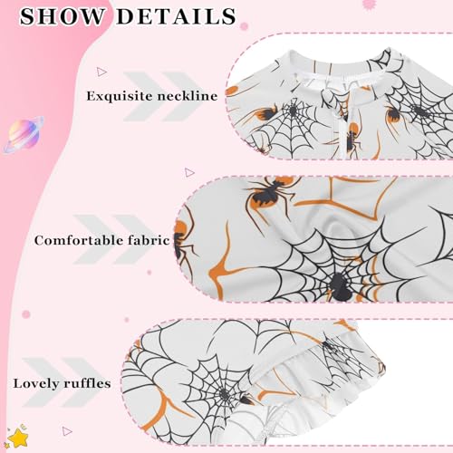 Orange Black Halloween Spider Webs Girls Long Sleeve Swimsuit Rashguard Swimwear One Piece Bathing Suit 212209003