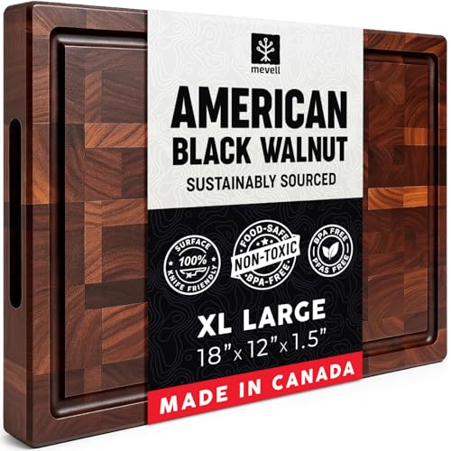 Comparison: Best Cutting Board In Canada 6 Mevell Walnut Wood Cutting Board for Kitchen, Reversible Wooden Chopping Board With Juice Grooves, Made in Canada (Walnut, 18x12x1.5)