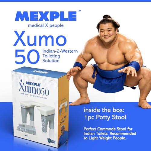 Image of MEXPLE Xumo50 Portable Potty Squat Stool | Indian to Western Toilet Stool Commode Seat | Lightweight & Stable Design | for Adults Kids Elderly Handicap | Height 22cm /8.6 Inches | White