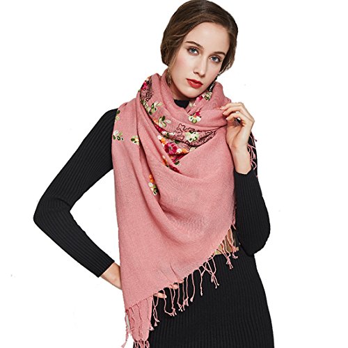 DANA XU Embroidery 100% Pure Wool Pashmina Cashmere Scarf Shawl And Wrap For Women Winter Oversized Floral Blanket