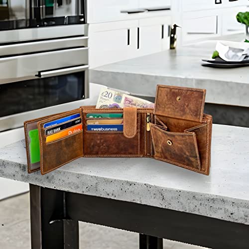 Personalised Custom Engraved RFID Blocking Wallet for Men - Genuine Distressed Leather Coin Pocket Wallet - Customised Gift for Dad, Boyfriend, or Husband (Brown, Text Engraved)4
