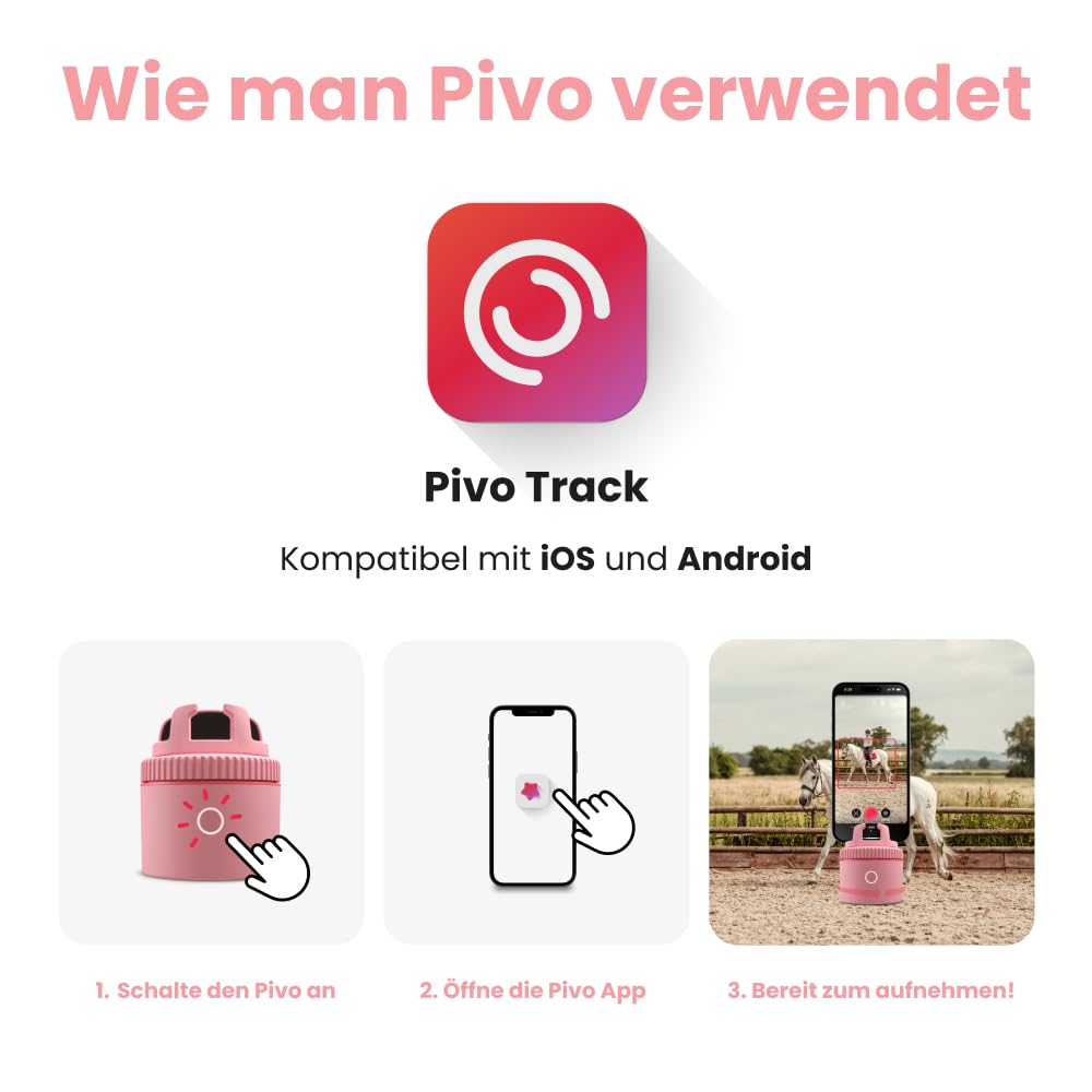 Pivo Equestrian Pod Automatische Pferde-, Gesichts- und Körperverfolgung, KI-gesteuerter 360° Handyhalterung, Pferde zum Reiter, Auto-Zoom, freihändige Foto- und Videoaufnahme Standalone (Pink)
