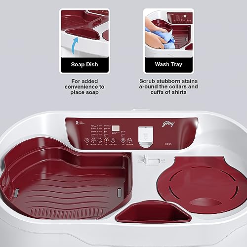 Image of Godrej 9 Kg 5 Star Semi-Automatic Top Load Washing Machine Appliance, More Than 99.99% Disinfection Against Viruses (WSEDGE DIGI 90 5.0 PB2 M WNRD, Wine Red)