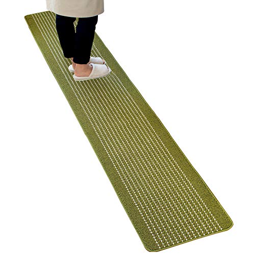 オカ (OKA) 優踏生 洗いやすいキッチンマット グリーン 約45cm×252cm (洗える 台所マット ロング おしゃれ 日本製 ずれない すべり止め)