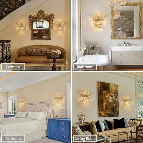 Image of TOCHIC Wall Sconces Set of Two, Gold Wall Lights Fixtures for Bedroom, Vintage Wall Lamp for Hallway, Living Room, Stairway