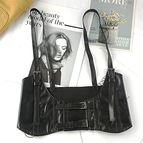 Vintage Gothic Faux Leather Underbust Corset Crop Top - Solid Color Adjustable Vest Waist Belt with Double Buckle Cincher4