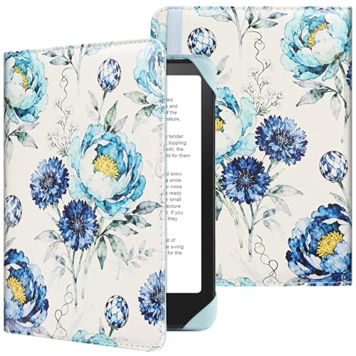 Image of HoYiXi Universal Case for 6 inch Kindle eReader Compatible with Paperwhite(2015 /2018) /Pocketbook and Tolino /Kobo Clara HD,6 inch eReader Protective Case Cover Elastic Rope,Flowers 2