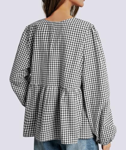 Tie Front Tops for Women Puff Long Sleeve Shirt Peplum Hem Cute Babydoll Blouse Y2k Going Out Tops2