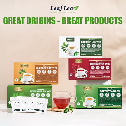 LeafLea 40 Green Tea Bags, 100% Natural & Pure from Green Tea Leaves, Smooth & Refreshing, Everyday Wellness with Natural Caffeine Content, Sugar-Free, Non-GMO, Individually Wrapped for Freshness