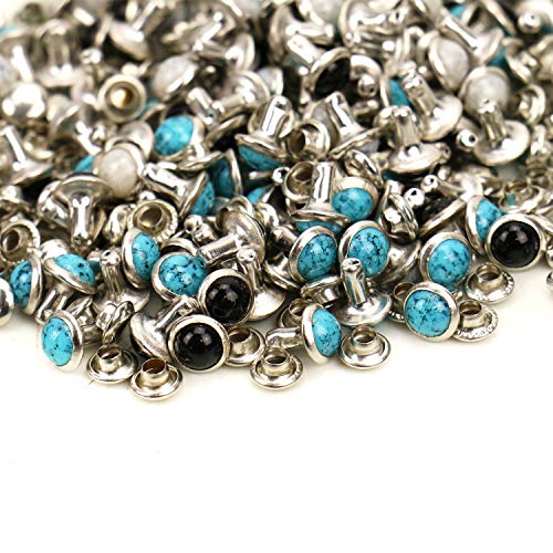 JETEHO 150 Sets Crystal Rapid Rivets Blue Turquoise Spots Studs Double Cap Leathercraft