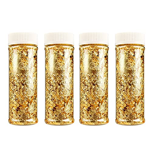 MAFAHH 4Pcs Golden Foil Flakes | Cake Decoration Topper Metallic Leaf | High Glossy | Ideal for Home Decorations, Nails, Painting, Crafts, Slime, Resin Jewelry Making – Pack of 4-image-23