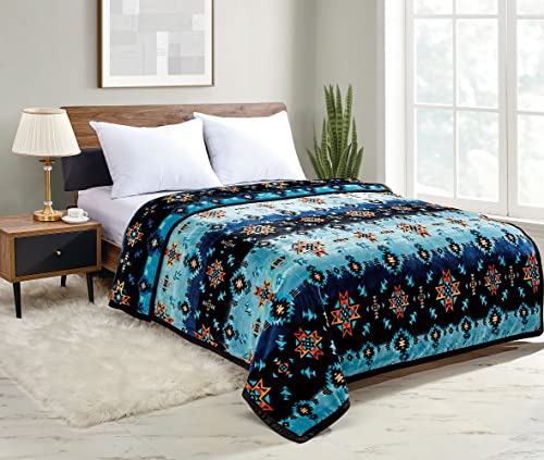 NU TRENDZ Native Collection Southwest Design (Starburst Print) Silk Touch Reversible Blanket Super Soft Ultra Comfort Plush Microfiber (Navy, King (U.S. Standard))