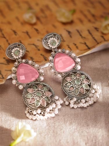 Image of Rubans Jhumka Earrings for Women & Girls | Wedding Jhumki Traditional Fashion Oxidised Ethnic Designer Jewellery Statement Gift