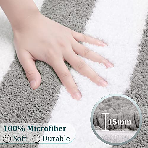 PiccoCasa White & Grey Non Slip Bath Mat, 50x80 Cm Microfiber Bath Mat for Floor Soft & Super Absorbent - Image 3
