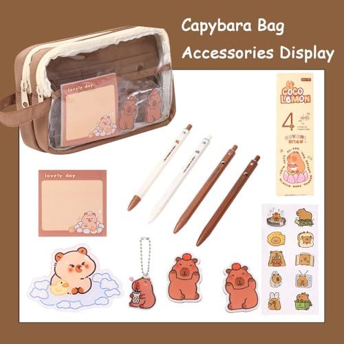 Image of Capybara Pencil Case Multi-Layer Plush Capybara Stationery Bag - Kawaii Capybara Gifts for Office or Travel Perfect for Capybara Lovers