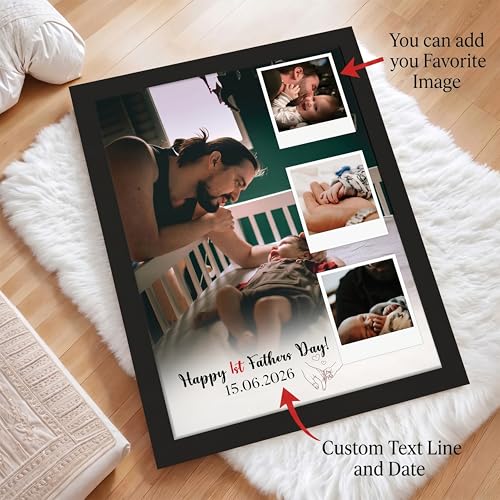Image of Art Street Personalized Gift for Father, Dad Photo Frame | 4 Image Collage with Custom Text, Customized Photo Frame for Father, Wall Decor for Bedroom Living Room, A4 Size 8x12 Inch