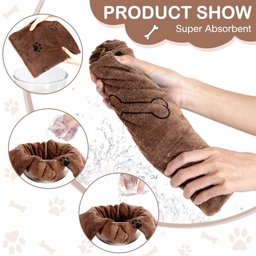 Image of Chumia 8 Pcs Dog Towel for Drying, 40 x 24 Inch, Dog Paw and Bone, Coffee