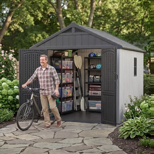 Image of Greesum 8x10 FT Resin Outdoor Storage Shed with Floor, Beige