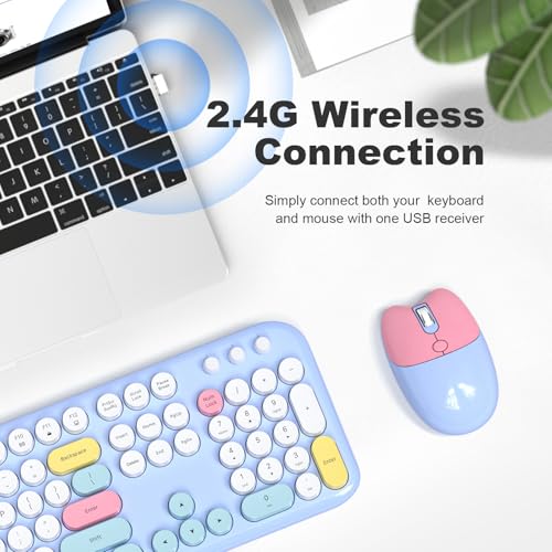 Image of Atelus Wireless Keyboard and Mouse, Full Size Typewriter Keyboard and Cute Cat Shape Design Mouse Combo for Windows 7 /8 /10, Laptop, Desktop, PC, Computer (Blue)