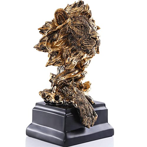 H&W Sandstone Lion - The King of Beasts - Statue Decoration for Home/Study/Living Room, Great Collectible Figurines, Best Gift for The Man, Golden Color (HH17-D2) - Thumbnail 2