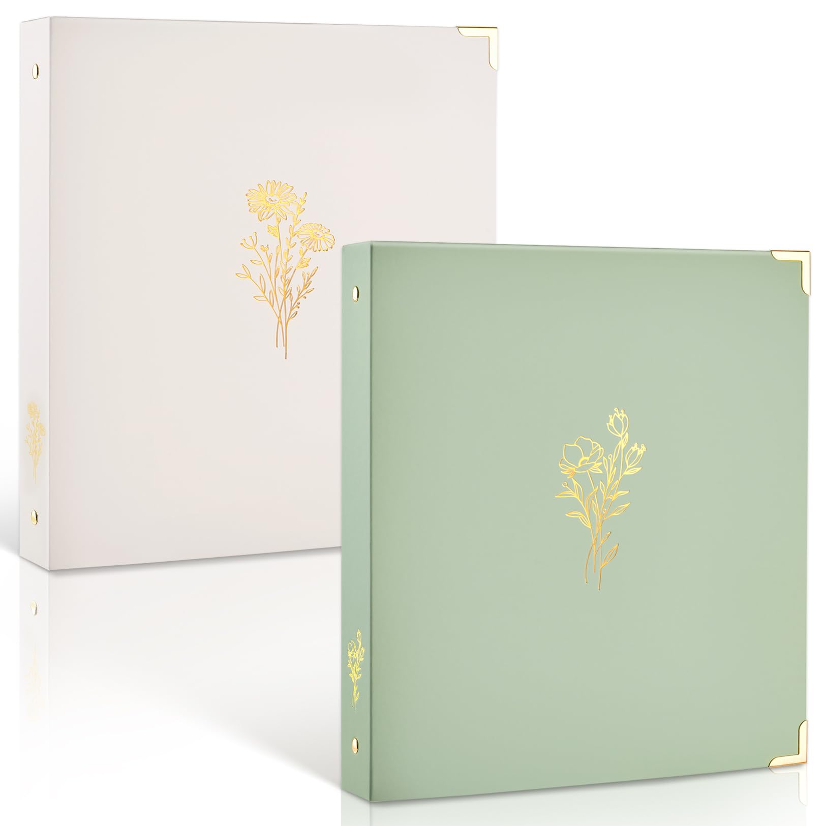 Sooez 2 Pack 3 Ring Binder, Cute 1 Inch Binders with Gold Foil & Metal Corners, Three Ring Recipe Binder, Fits Letter Sized Paper for Women School Home Office Supplies, Olive Green & Beige