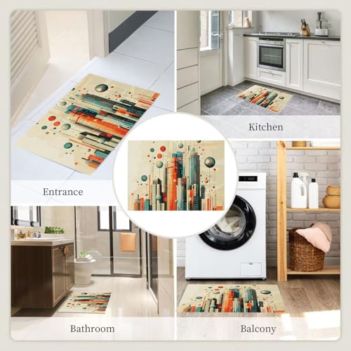 Tapis géométrie gratte-ciels pour éviter les glissades, tapis lavable orange 180x270 cm