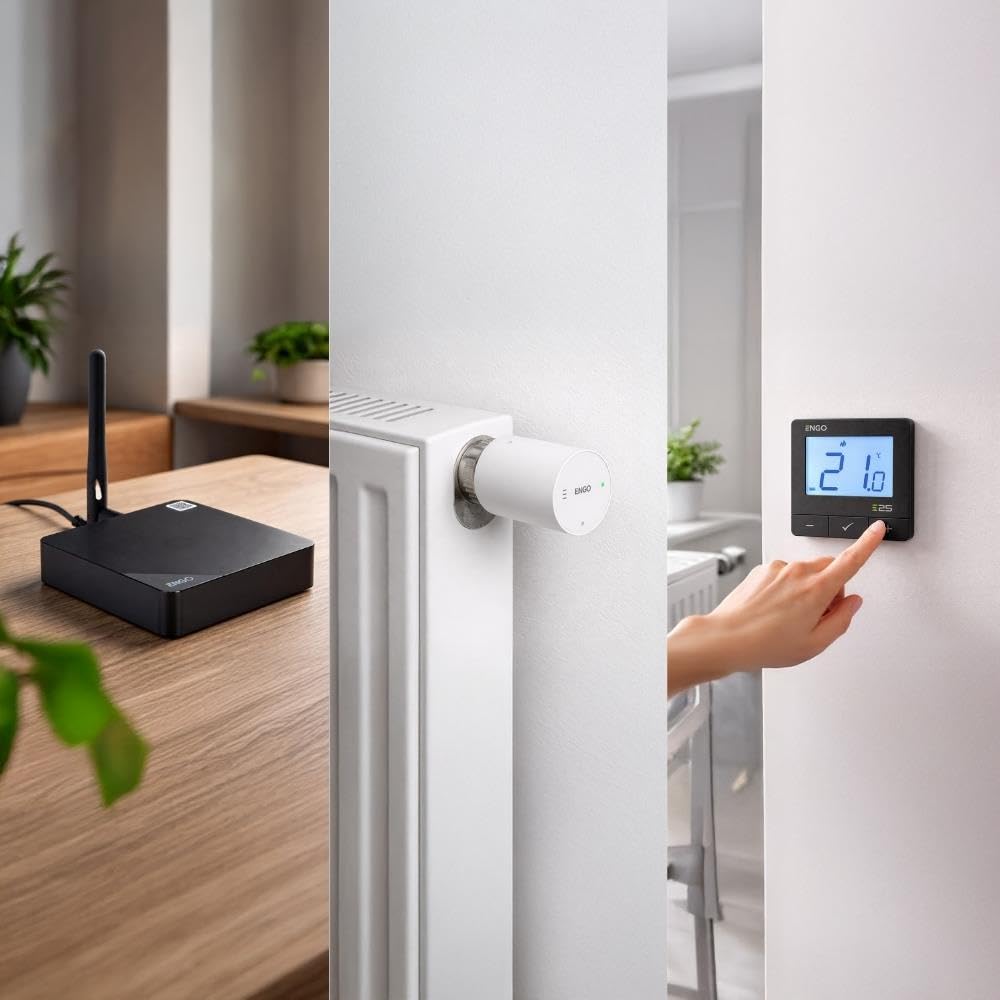 ENGO E25 zestaw startowy inteligentny termostat Zigbee bezprzewodowy termostat pokojowy z inteligentnym zaworem grzejnika i bramą, sterowany aplikacją system grzewczy do grzejników, inteligentne