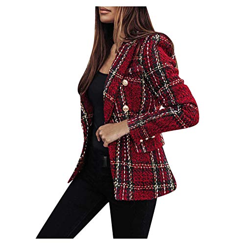 Blazer Jackets for Women Womens Business Suits Green Blazer Women Plaid Check Suit Satin Jacket Formal Cardigan Pocket Women's Plus Blazers,Chaquetas de Mujer Elegantes