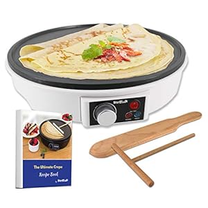 StarBlue Máquina Eléctrica Para Hacer Crepes Y Tortitas De 30,5 Cm, Con Libro Electrónico De Recetas Y Espátula De Madera, Ca 220-240 V, 50/60 Hz Y 1000 W, Enchufe Del Reino Unido Y Adaptador Europeo