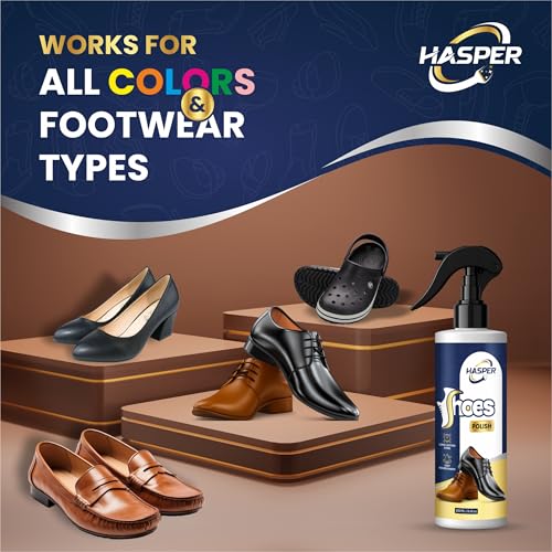 Image of HASPER Shoe Shine Polish - Instant Boot & Leather Polisher with Applicator | Neutral, Black & White Wax Shiner for Men, School Shoes & All Colours | Liquid Shoe Shinner for Natural Finish - 250 ML