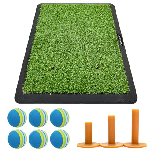 GolfStyle ゴルフマット 練習 本格双芝 素振り 軌道確認 アイアン ドライバー スイング 練習器具 室内 屋外 人工芝 ゴムマット 34×44cm ゴルフボール Eセット (ブルー)