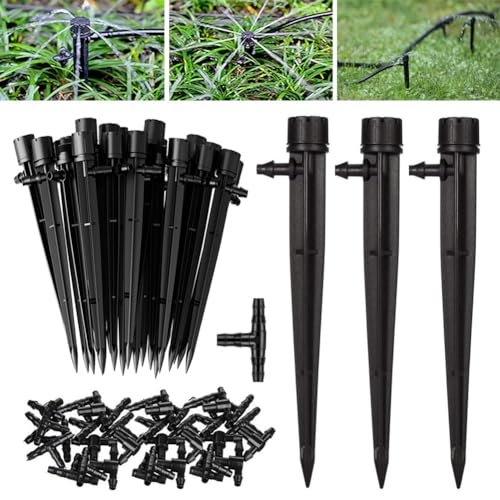 50 Pièces Goutteur Irrigation Réglable Goutteurs Arrosage Goutte Micro Flow Drip Head Tête d'arrosage à Poteau Vertical avec 50 Pièces Tee Joint de Tuyau...