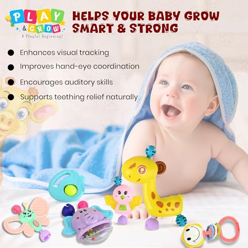 Image of Play & Grow Teethable Rattle Set Pack of 07pcs Infant Early Learning and Sensory devlopment Toy