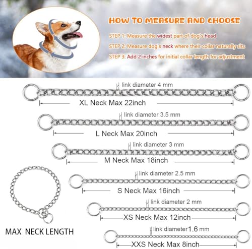 Image of Gold Choke Chain for Dogs Metal Slip Link Choker Puppy Collars S | Chain Dog Collar, Metal, Silver Plating, Waterproof, For Small Medium Large Dogs, Can use for traning, No adjustable, D2.5mm