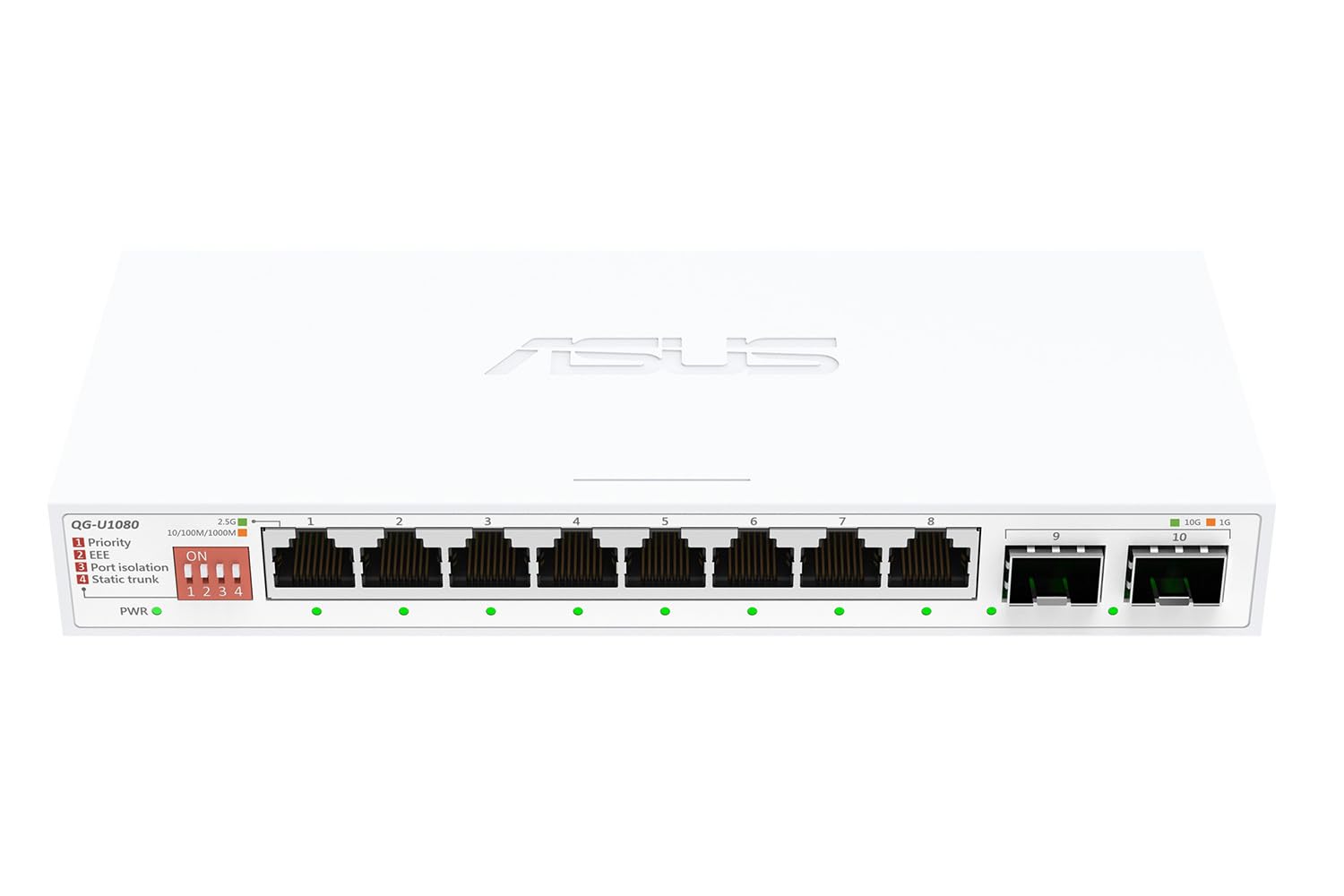 ASUS QG-U1080 8-portowy przełącznik 2,5 G i 2 porty 10G SFP Plus, 4 tryby inteligentne, koncentrator sieci domowej, separator Ethernet, Plug and Play, łatwa konfiguracja, cichy