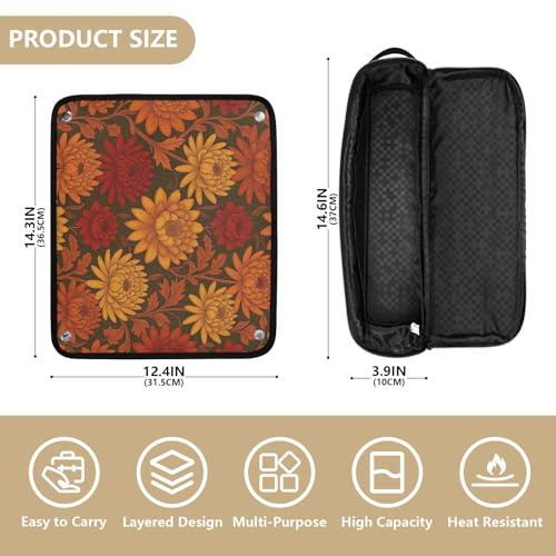 Estuche de viaje 2 en 1 para plancha rizadora con tapete para planchas y organizador para herramientas de cabello, bolsa de almacenamiento para rizador, plancha, secadora y accesorios en rojo y naranja con motivos de crisantemos William Morris miniatura 4