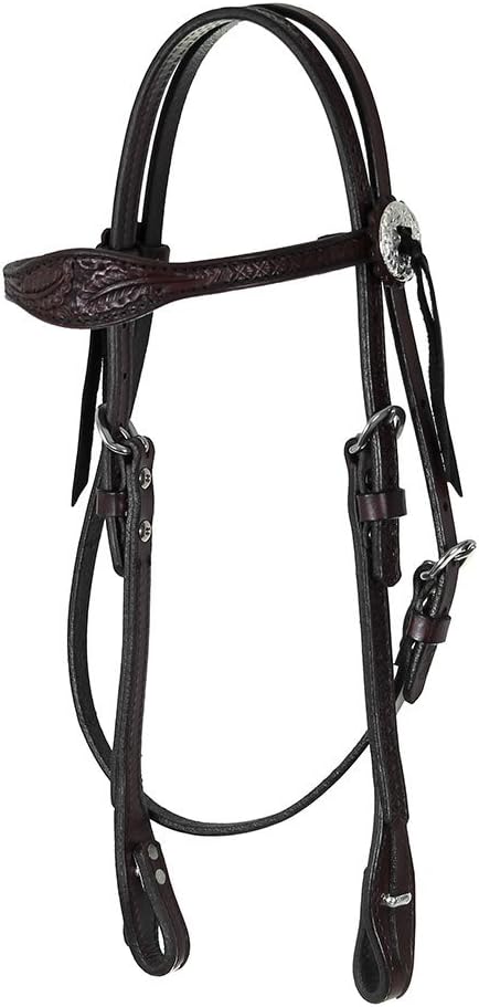 Circle Y Western Julie Goodnight Leaf Browband Headstall - Horse Size Diamond, Floral, Leaf Tooling Double-Ply Leather with Stainless Steel Hardware 5/8" Width Headstall