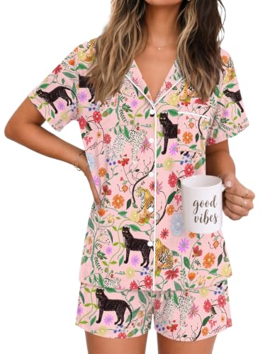 Image of Ekouaer Womens Pajamas Set Soft Classic Notch Collar Bride Pjs Comfy Short Sleeve Sleepwear Loungewear