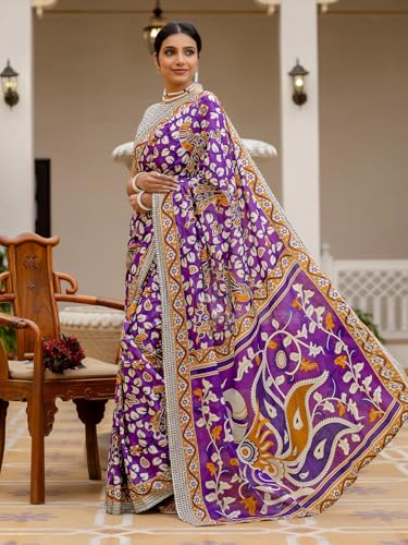 Image of SIRIL Women's Printed Ready to Wear Mul Cotton Saree With Unstitched Blouse Piece