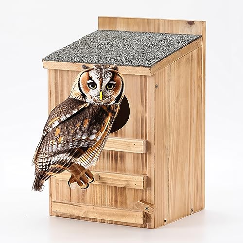 Wooden Owl House Prebuilt Outdoor Nesting Box for Small Owls